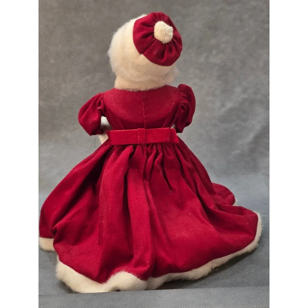Vintage MCM Christmas Doll Red Corduroy Dress Dish Soap Bottle Doll 12.5 Inch